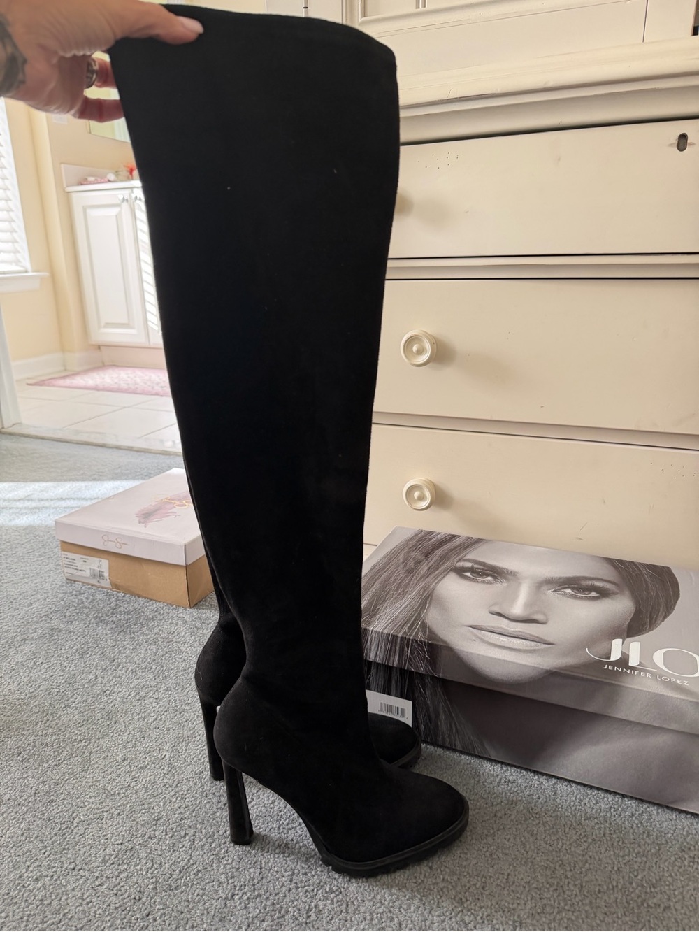 Black J-lo Over-the-Knee High-Heel Boots - Coblin